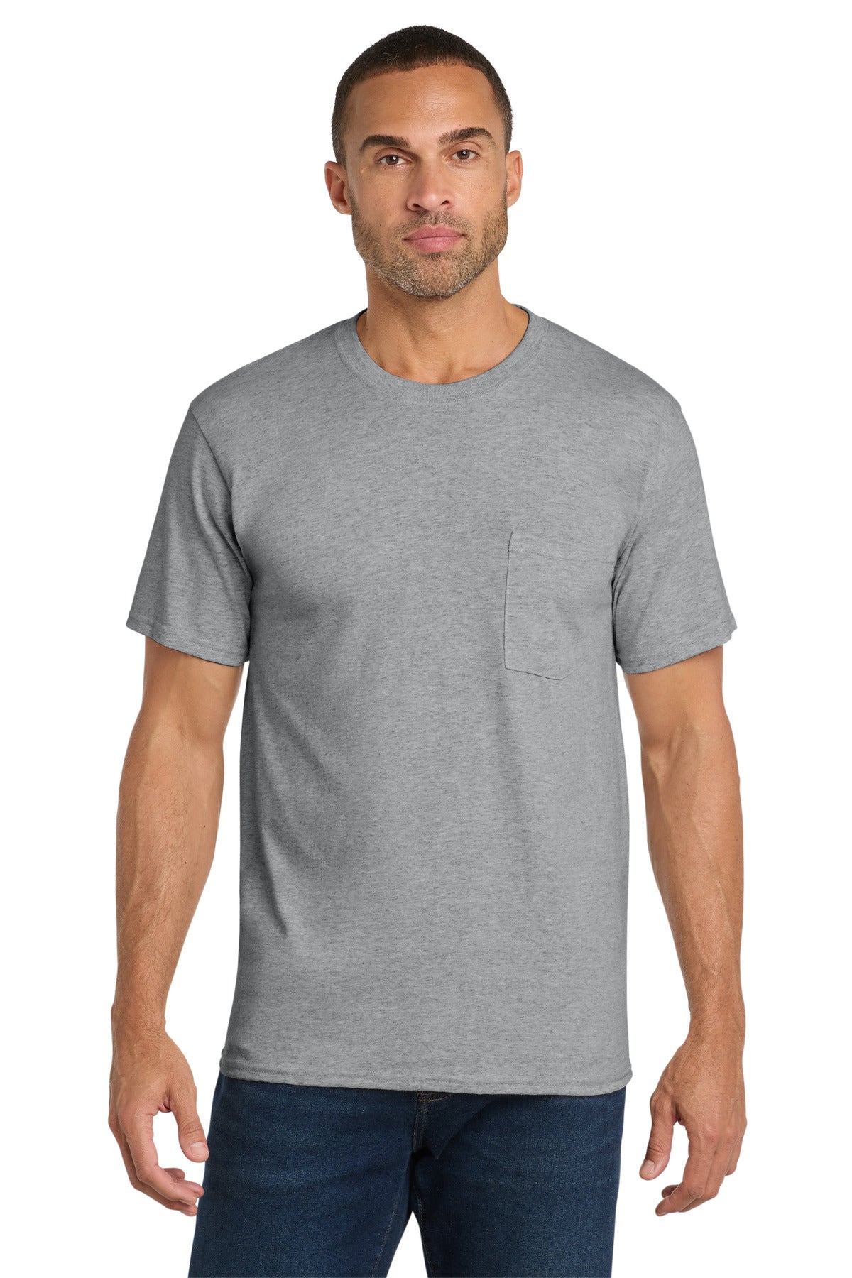 Port & Co Core Cotton Pocket Tee - Athletic Heather