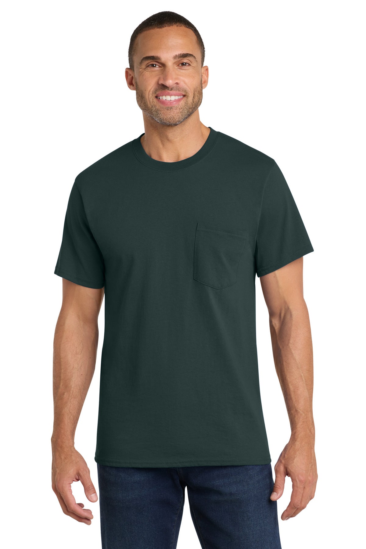 Port & Co Core Cotton Pocket Tee - Dark Green