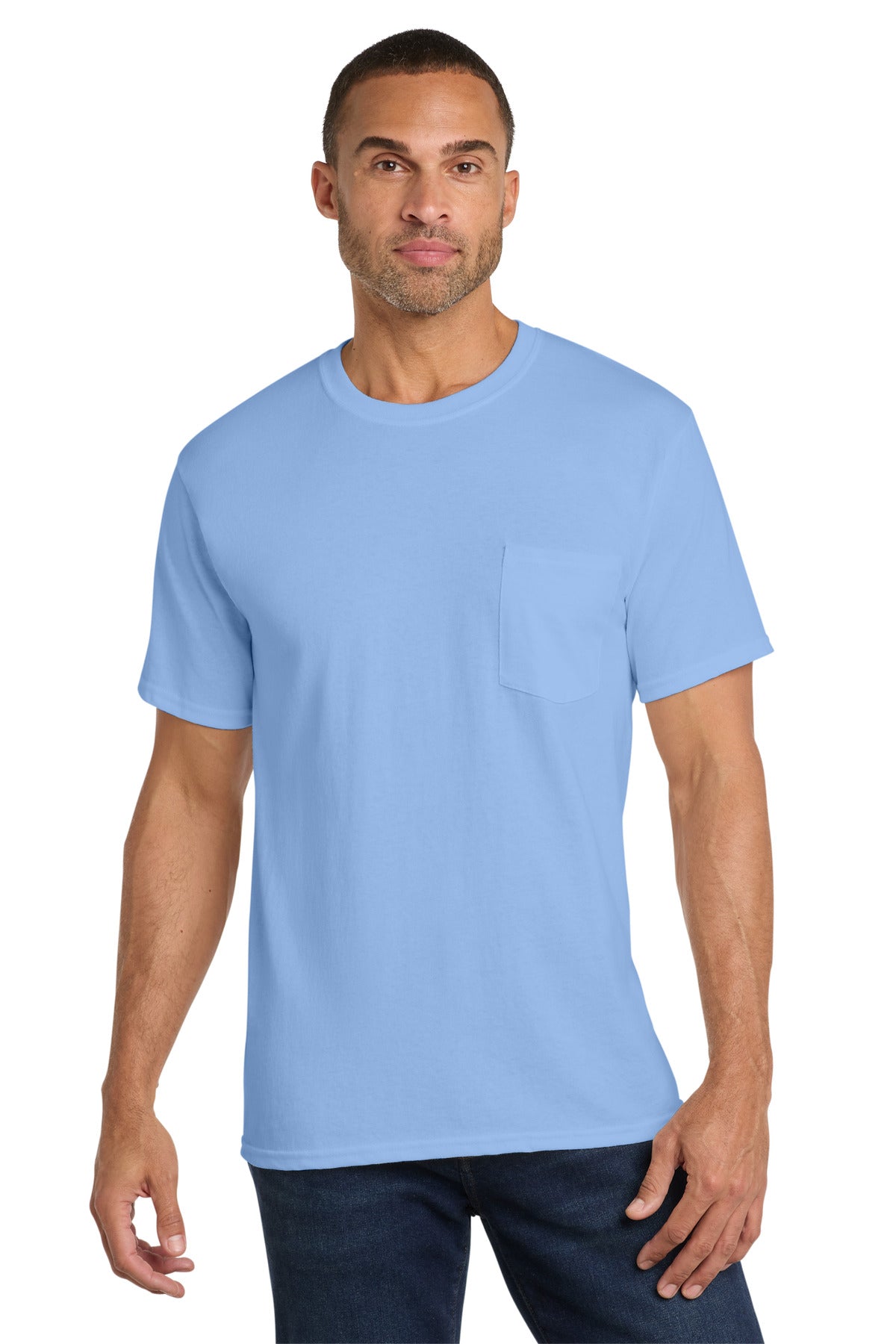 Port & Co Core Cotton Pocket Tee - Light Blue