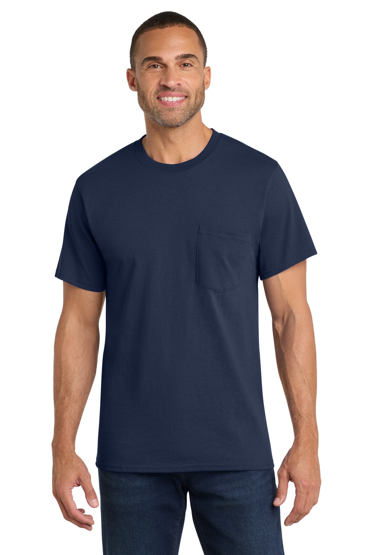 Port & Co Core Cotton Pocket Tee - Navy