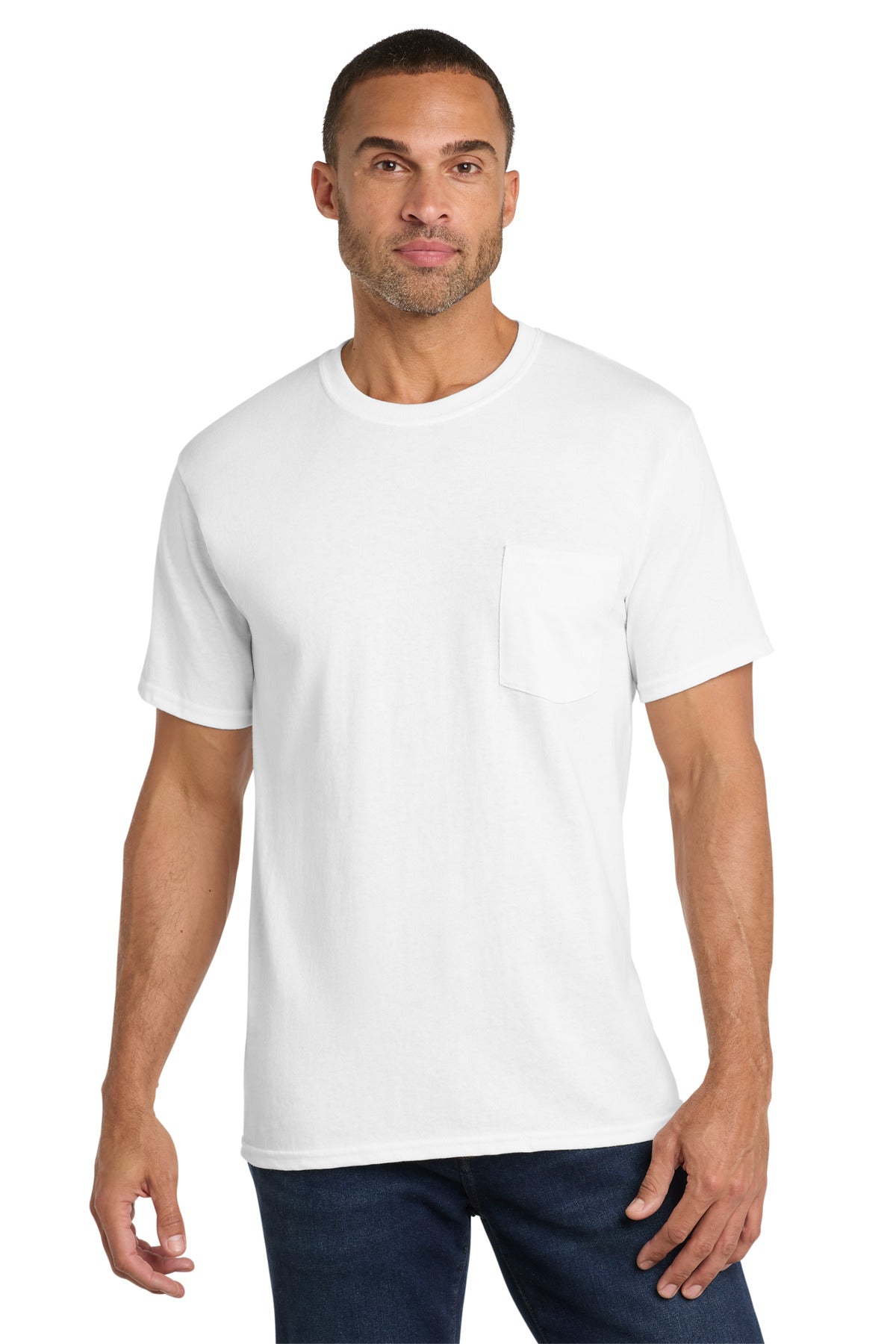 Port & Co Core Cotton Pocket Tee - White