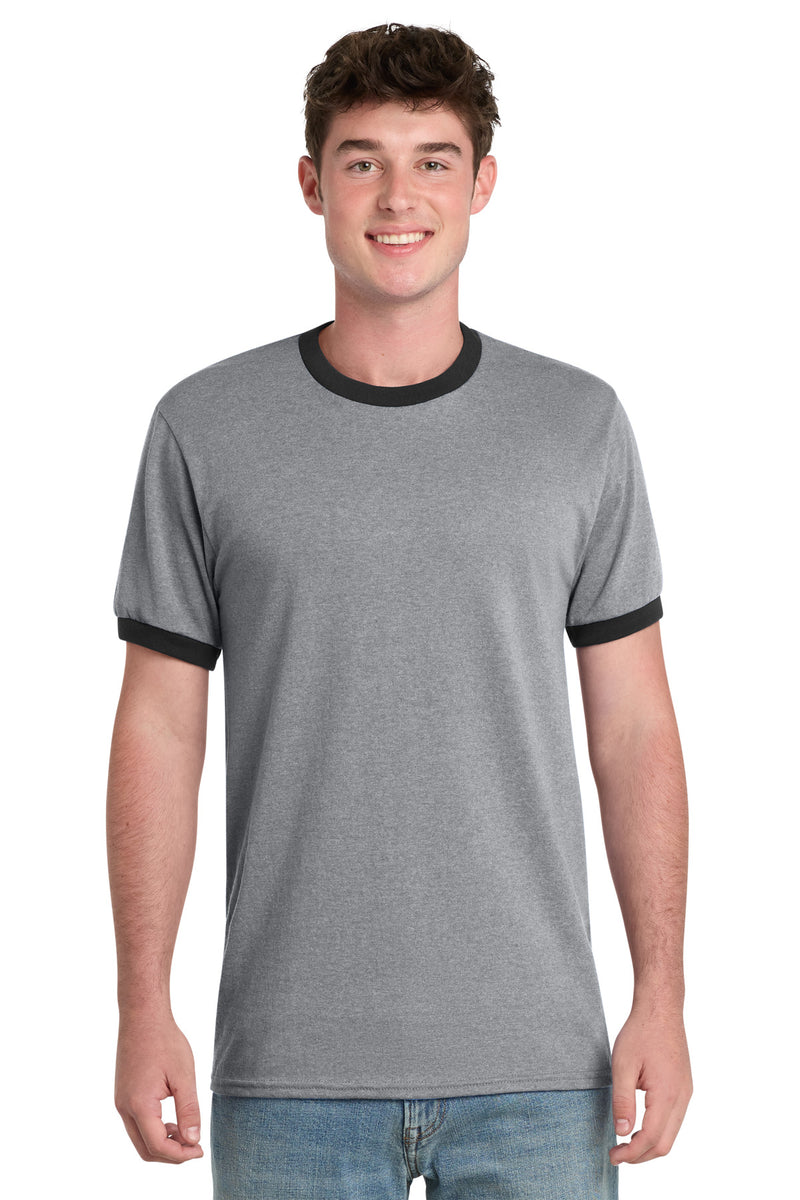 Port & Co Core Cotton Ringer Tee - Athletic Heather/ Jet Black