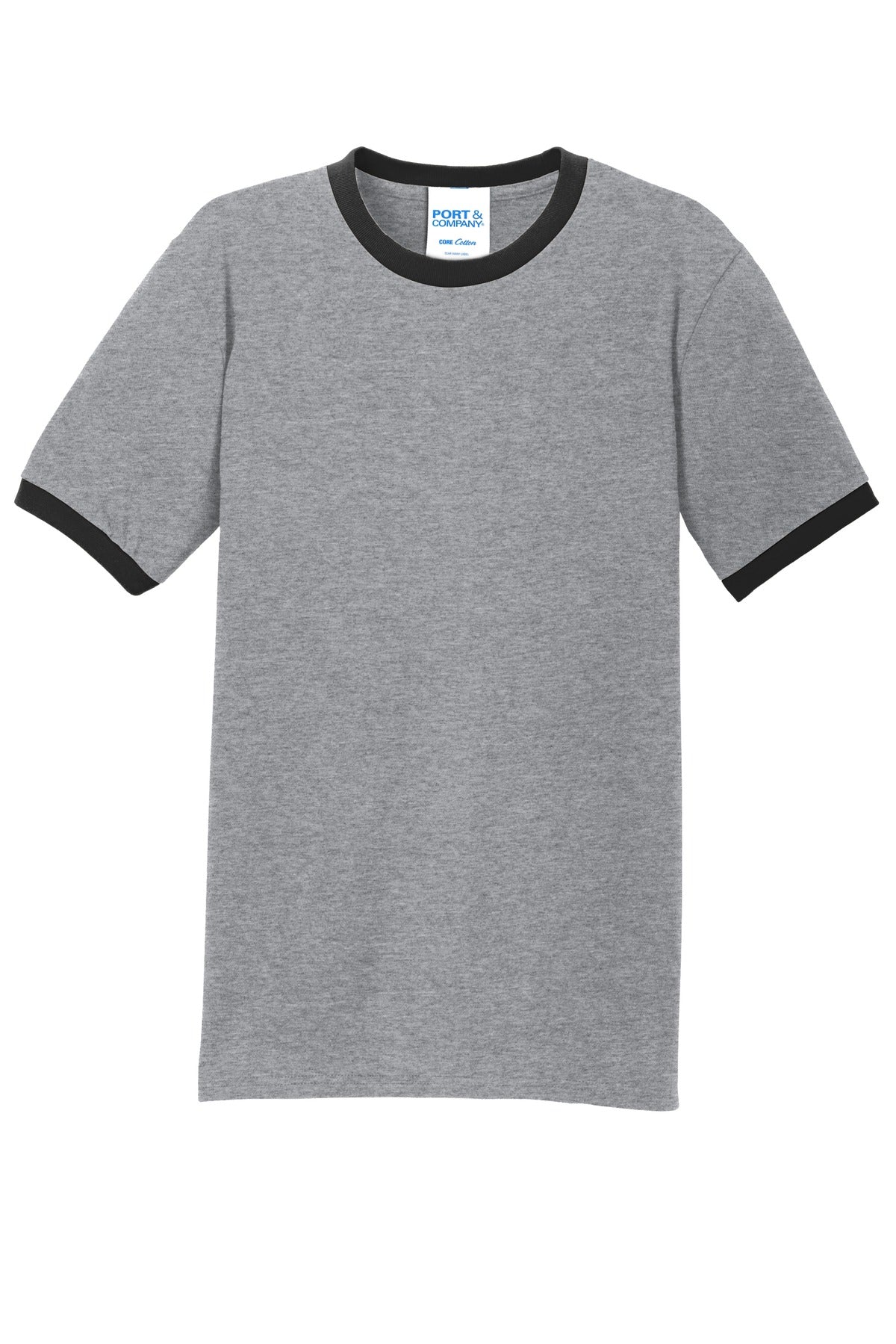 Port & Co Core Cotton Ringer Tee - Athletic Heather/ Jet Black