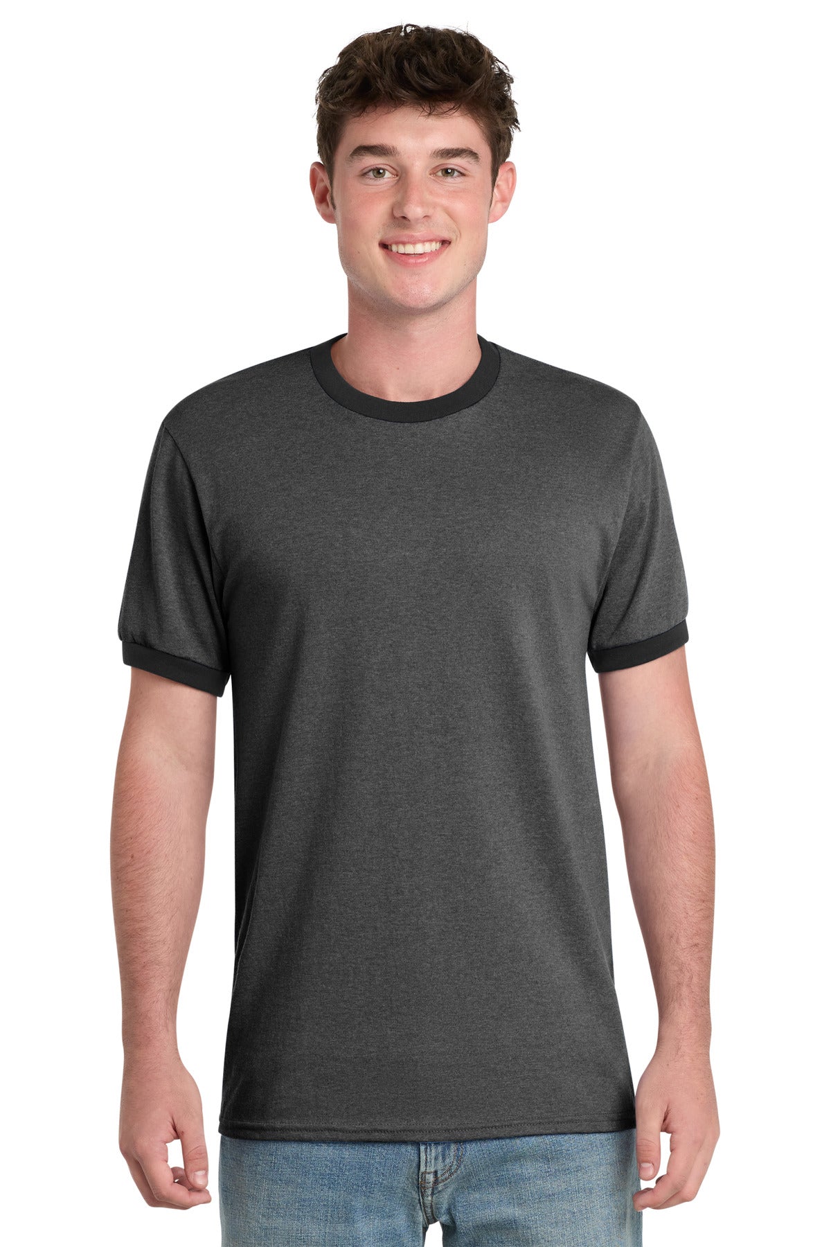 Port & Co Core Cotton Ringer Tee - Dark Heather Grey/ Jet Black