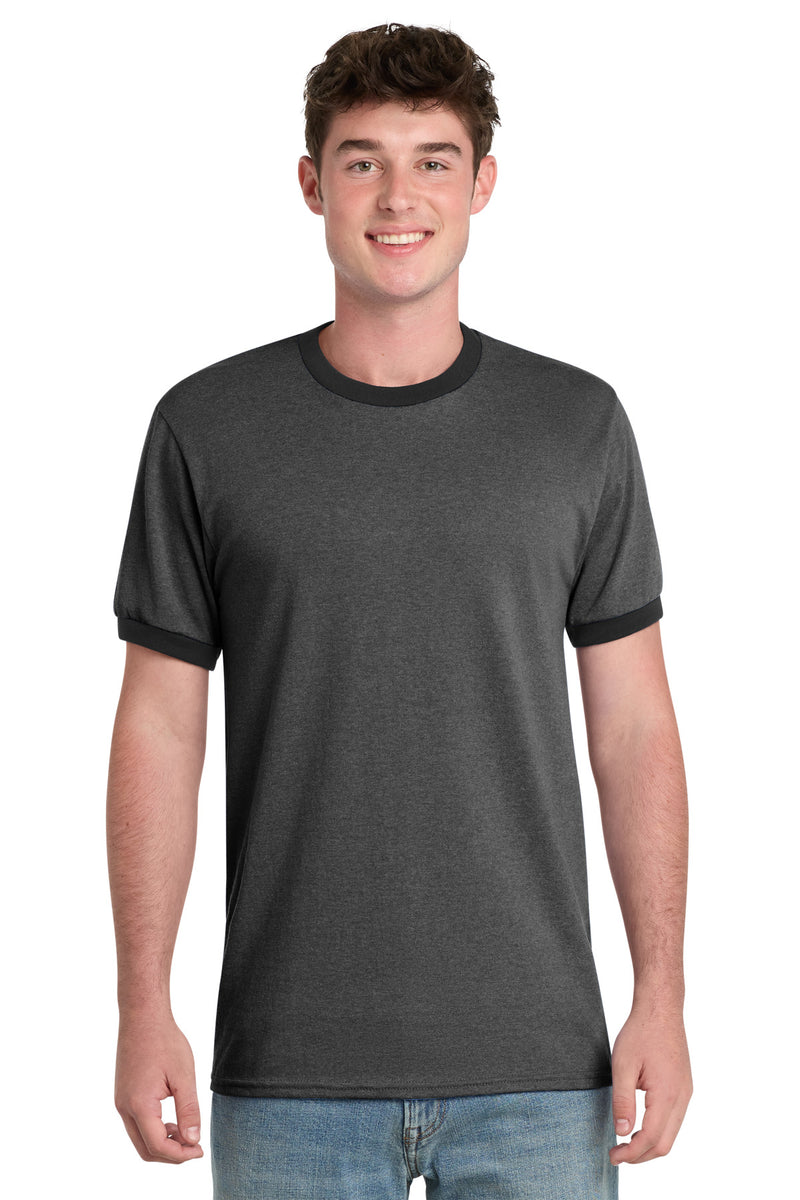 Port & Co Core Cotton Ringer Tee - Dark Heather Grey/ Jet Black