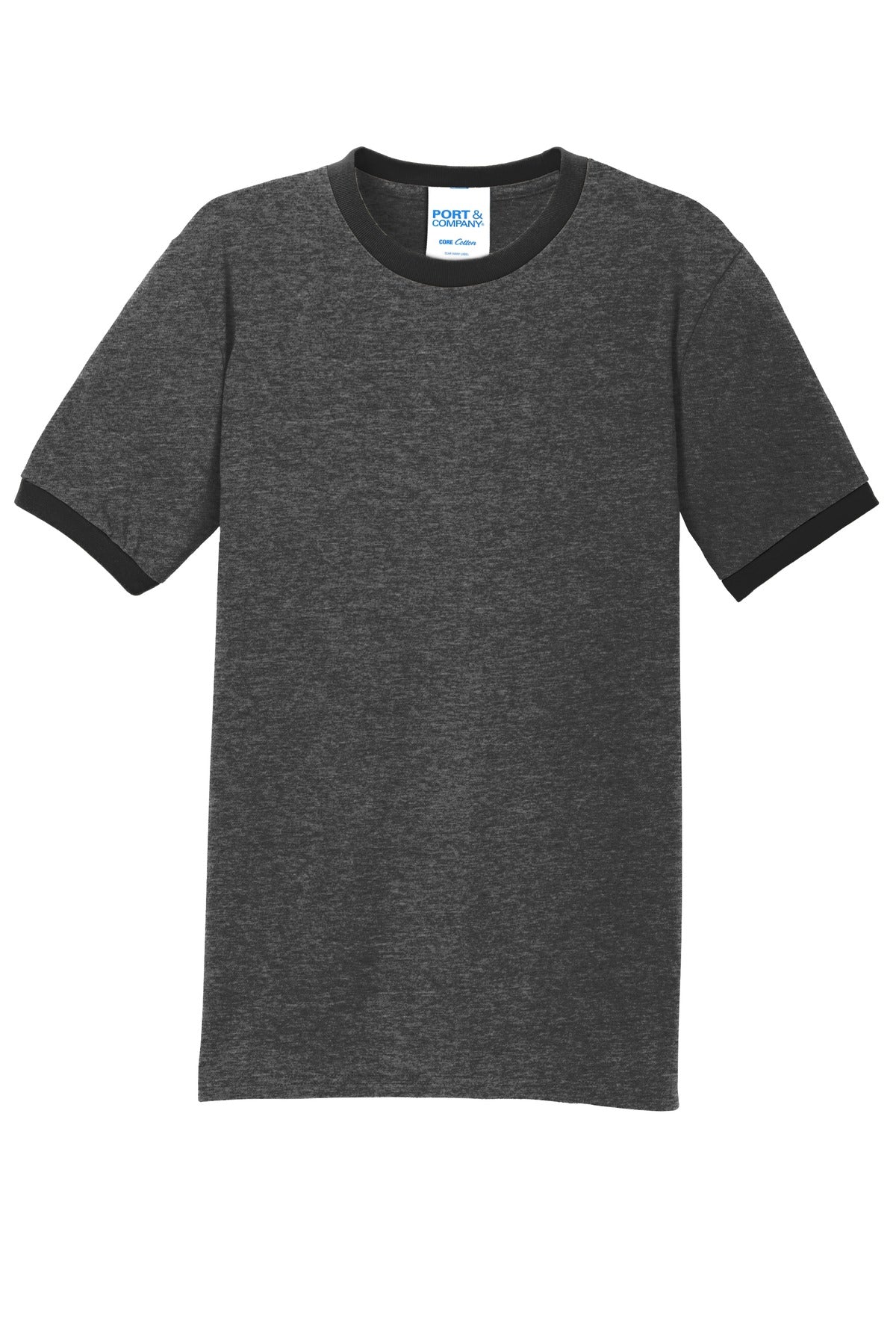 Port & Co Core Cotton Ringer Tee - Dark Heather Grey/ Jet Black