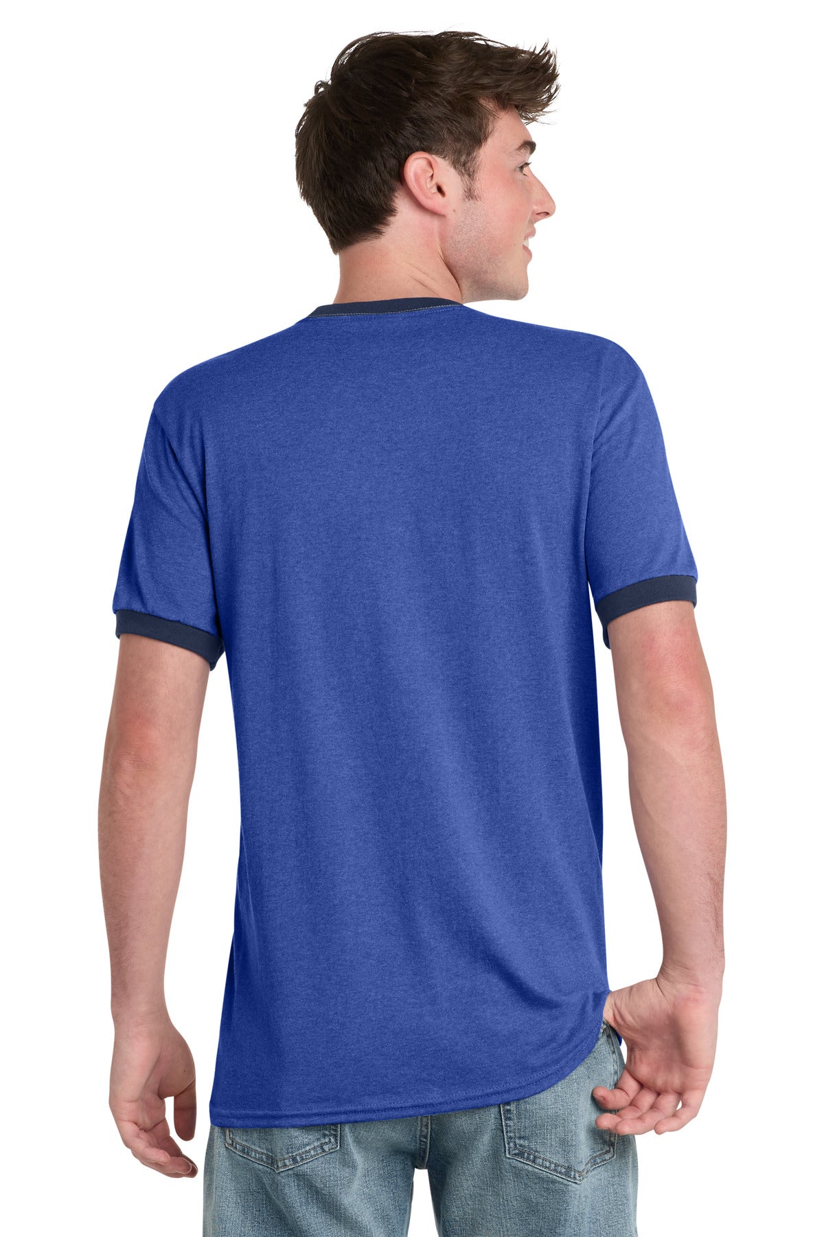 Port & Co Core Cotton Ringer Tee - Heather Royal/ Navy