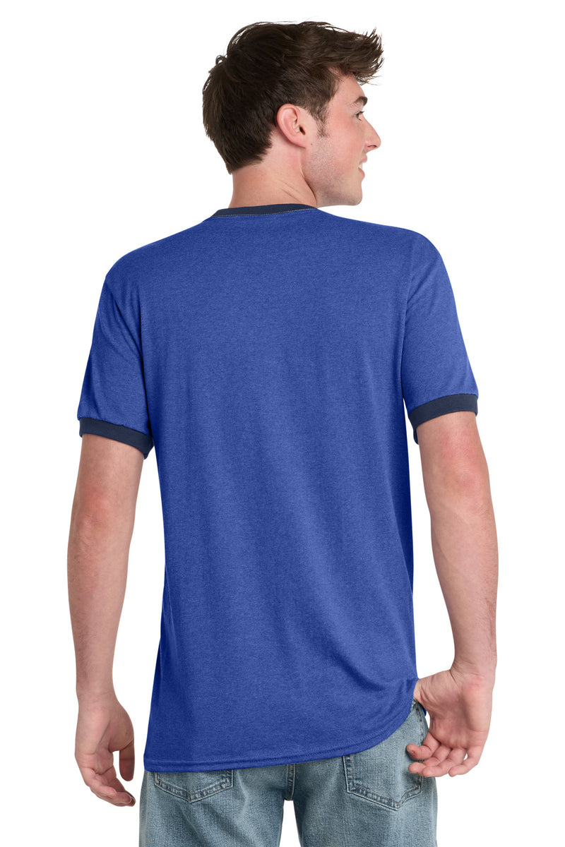 Port & Co Core Cotton Ringer Tee - Heather Royal/ Navy