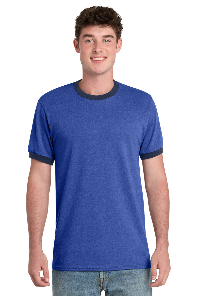 Port & Co Core Cotton Ringer Tee - Heather Royal/ Navy