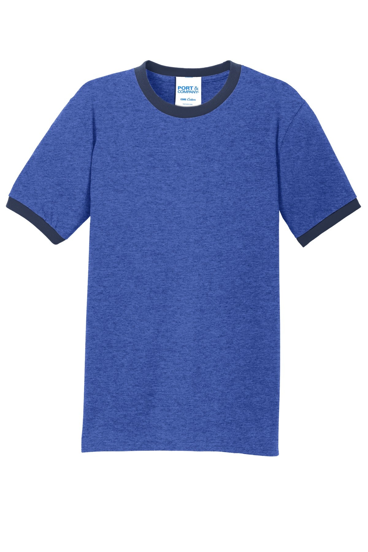 Port & Co Core Cotton Ringer Tee - Heather Royal/ Navy