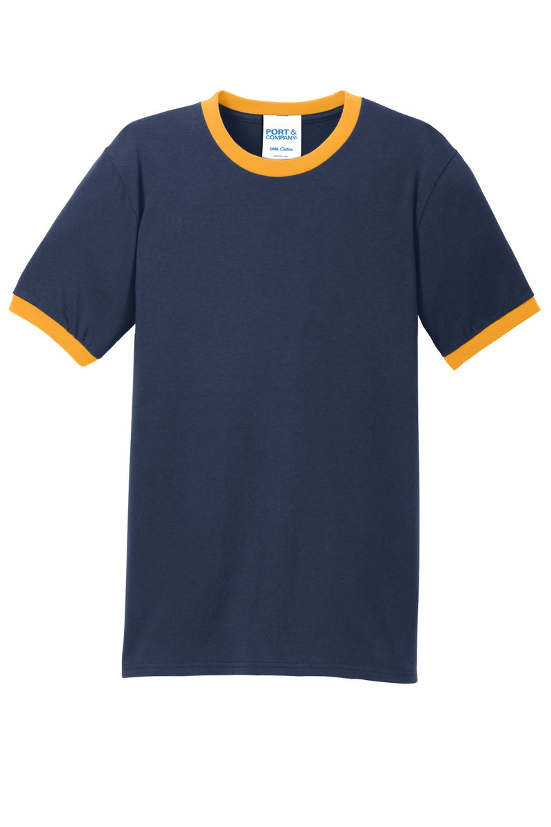 Port & Co Core Cotton Ringer Tee - Navy/ Gold