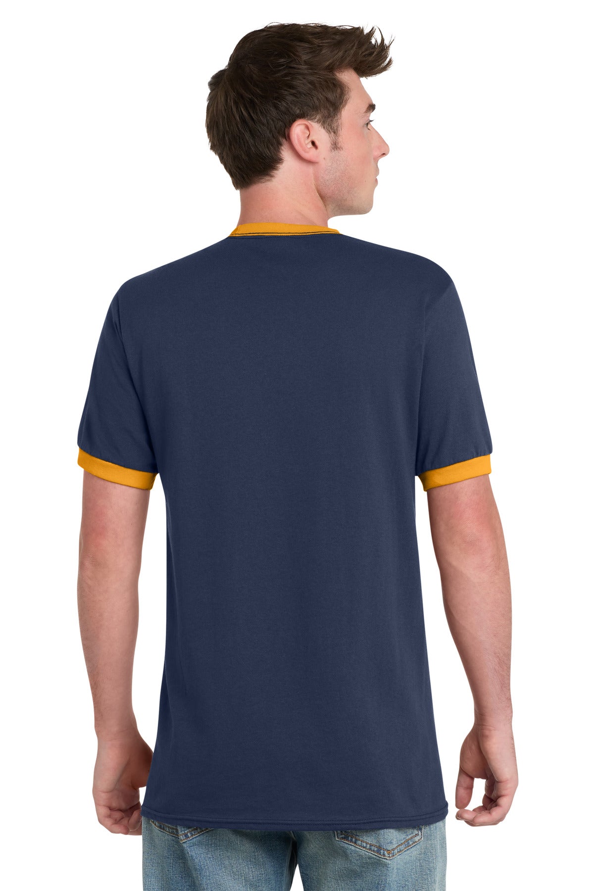 Port & Co Core Cotton Ringer Tee - Navy/ Gold