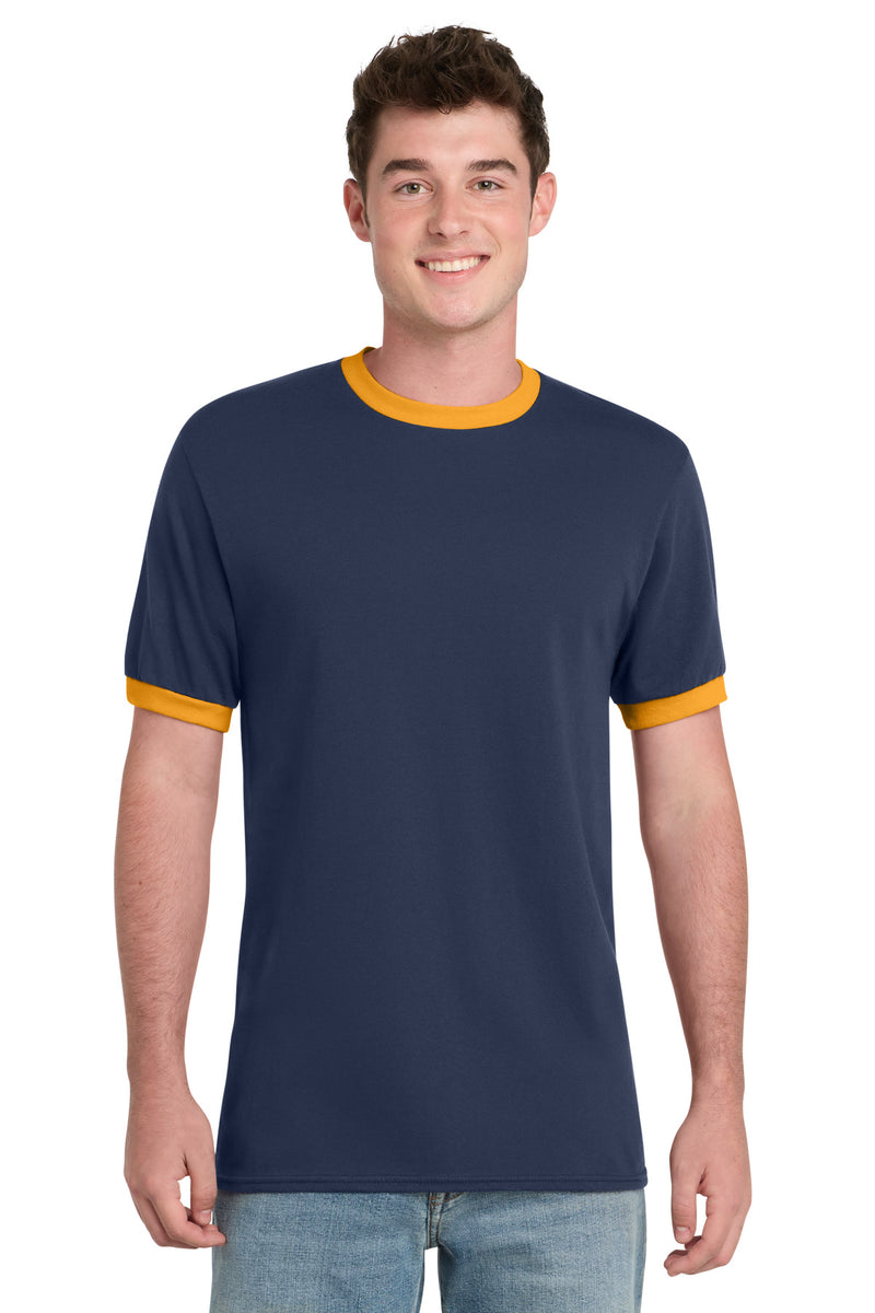 Port & Co Core Cotton Ringer Tee - Navy/ Gold