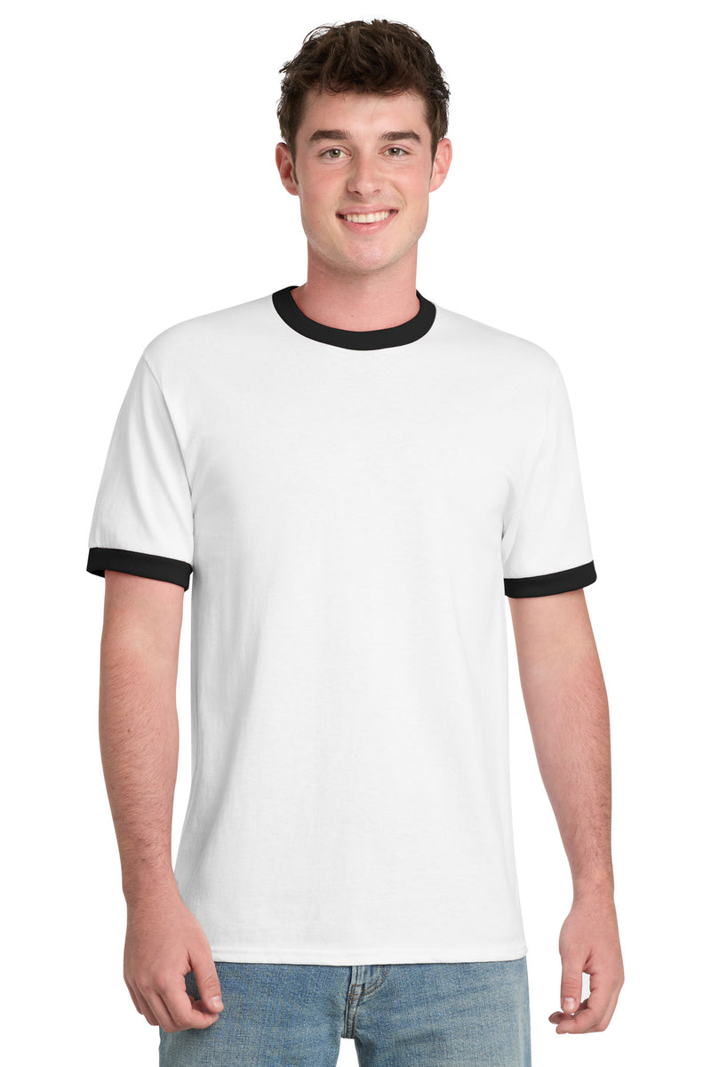 Port & Co Core Cotton Ringer Tee - White/ Jet Black