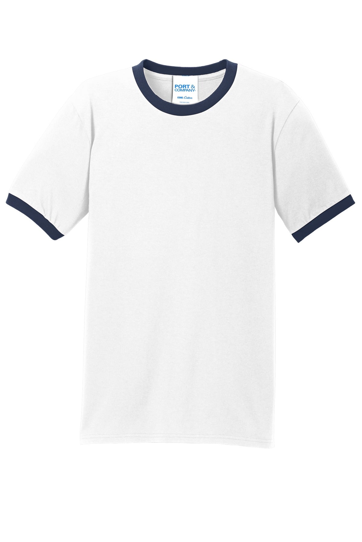 Port & Co Core Cotton Ringer Tee - White/ Navy