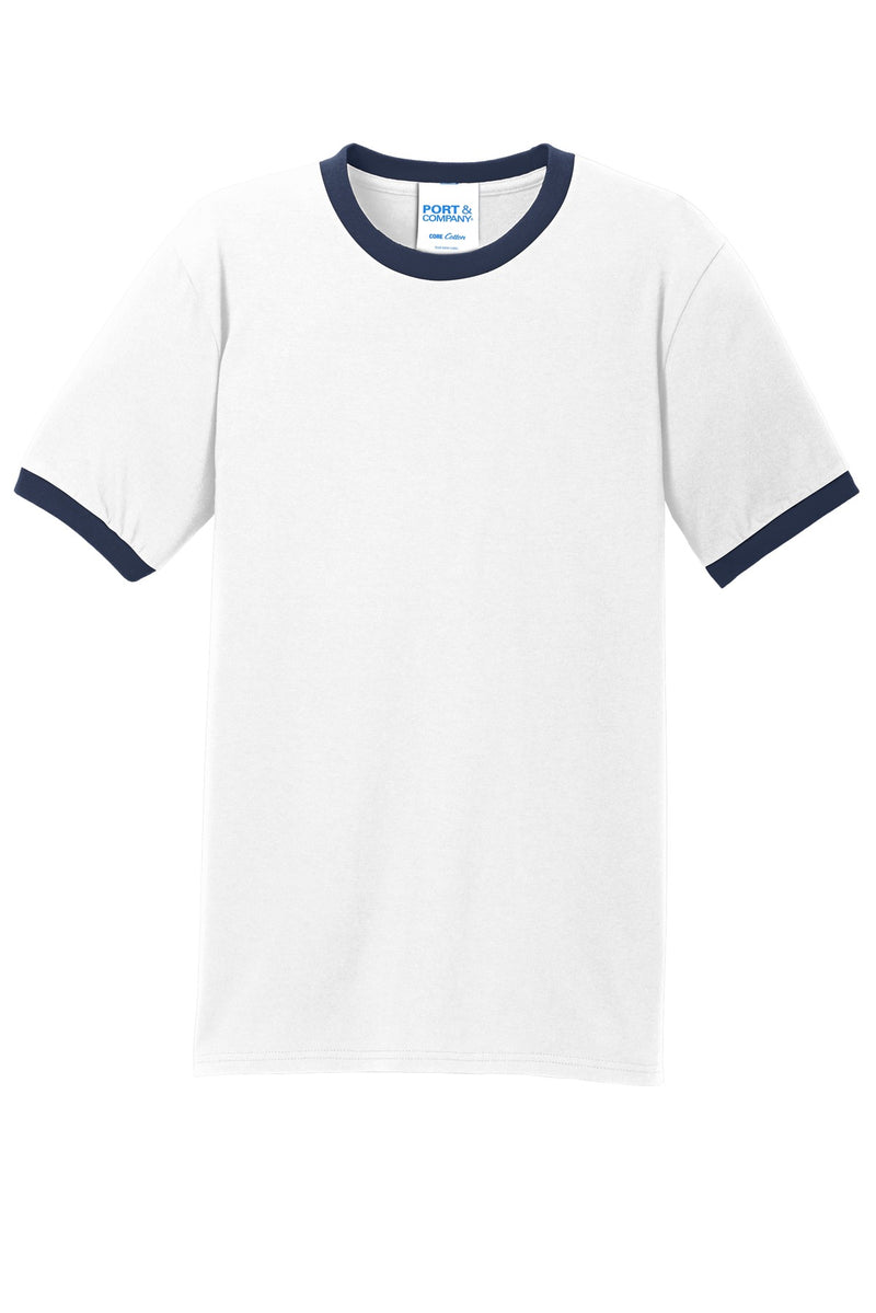Port & Co Core Cotton Ringer Tee - White/ Navy