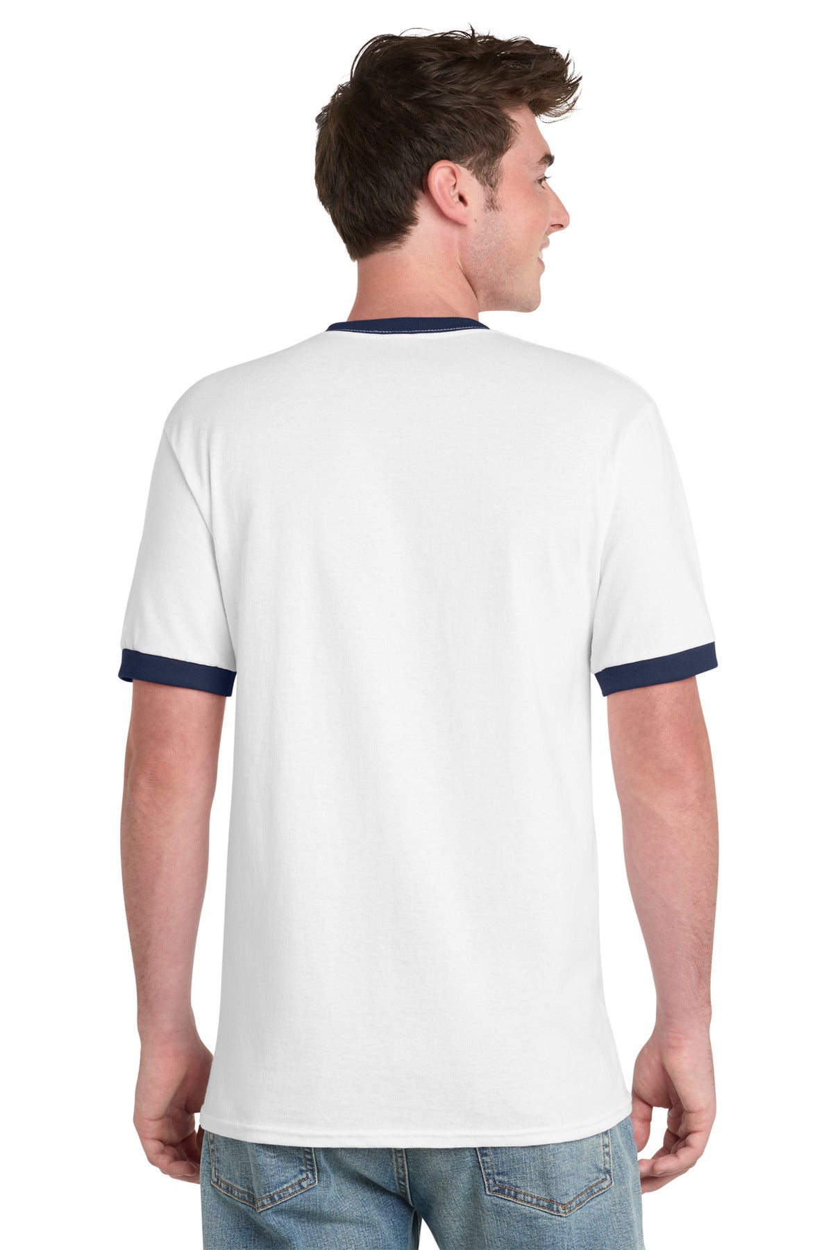Port & Co Core Cotton Ringer Tee - White/ Navy
