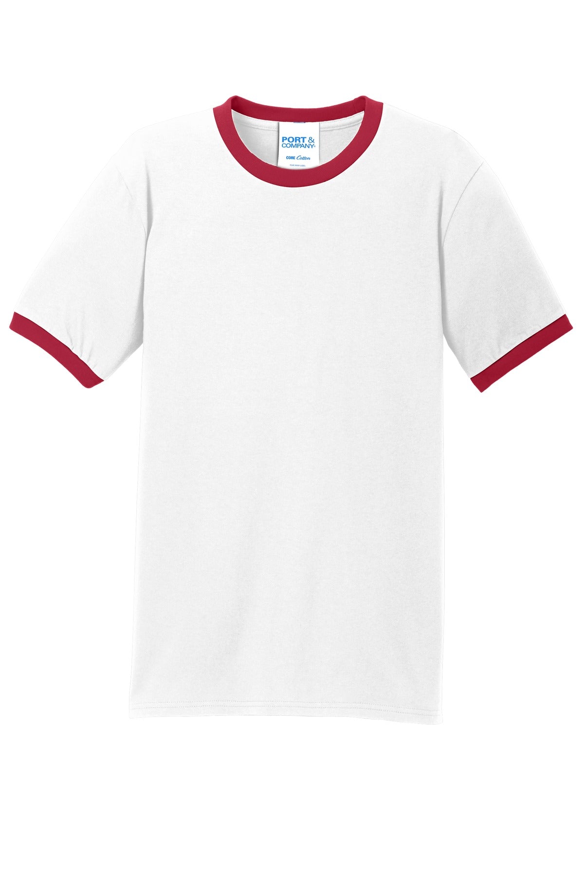 Port & Co Core Cotton Ringer Tee - White/ Red