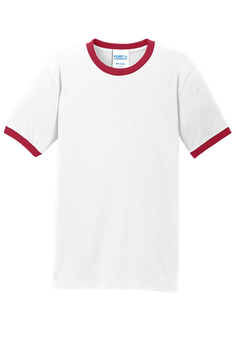 Port & Co Core Cotton Ringer Tee - White/ Red