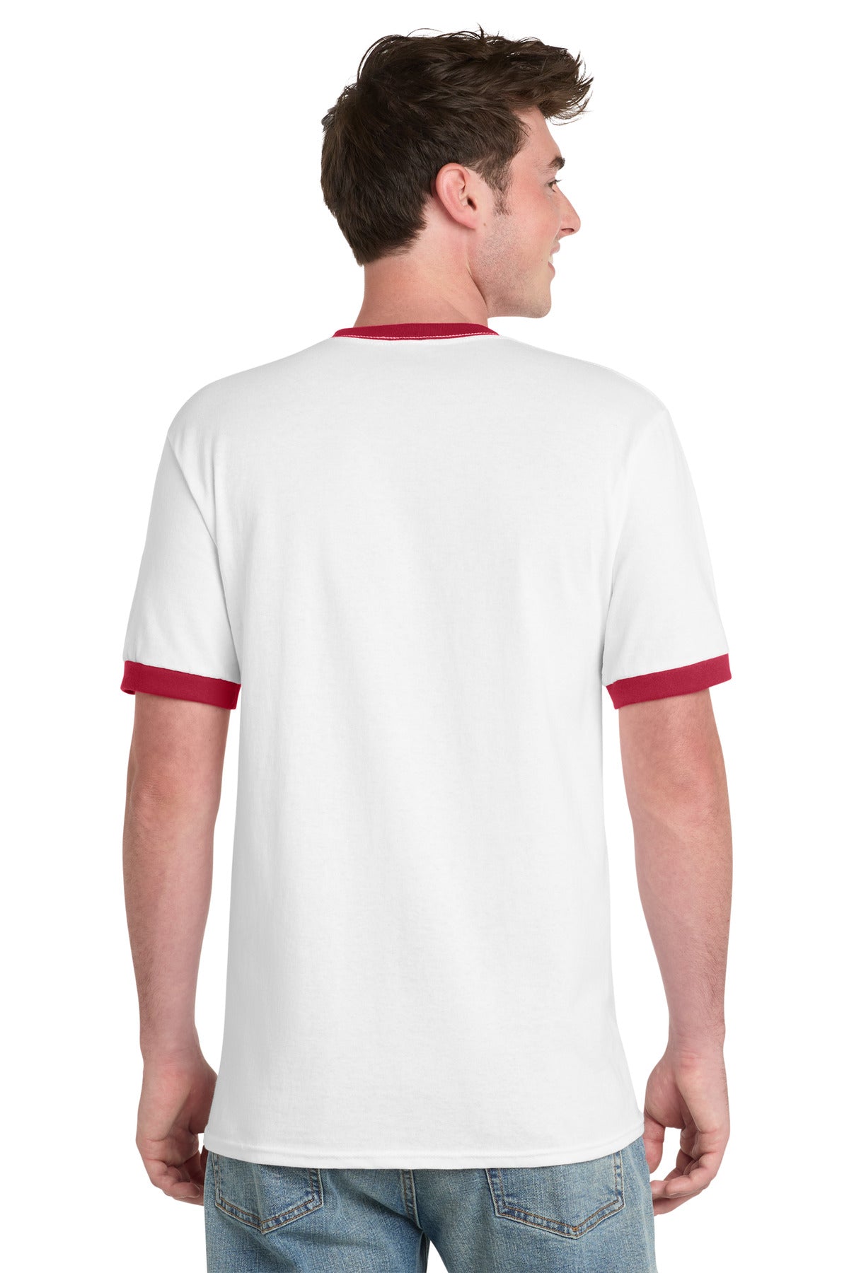 Port & Co Core Cotton Ringer Tee - White/ Red