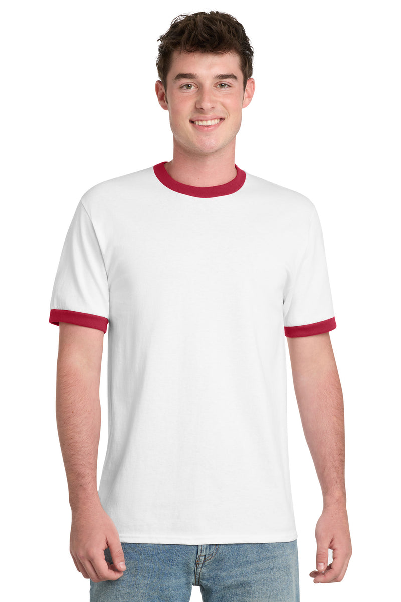 Port & Co Core Cotton Ringer Tee - White/ Red