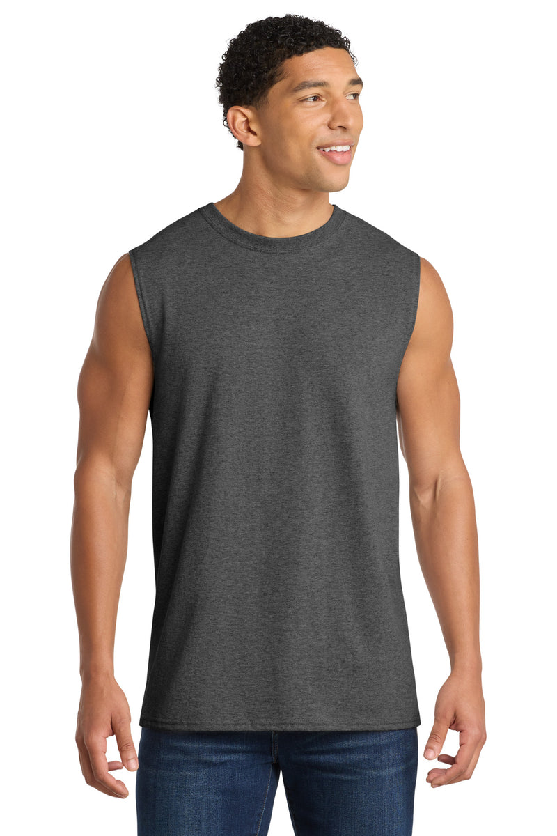 Port & Co Core Cotton Sleeveless Tee - Dark Heather Grey