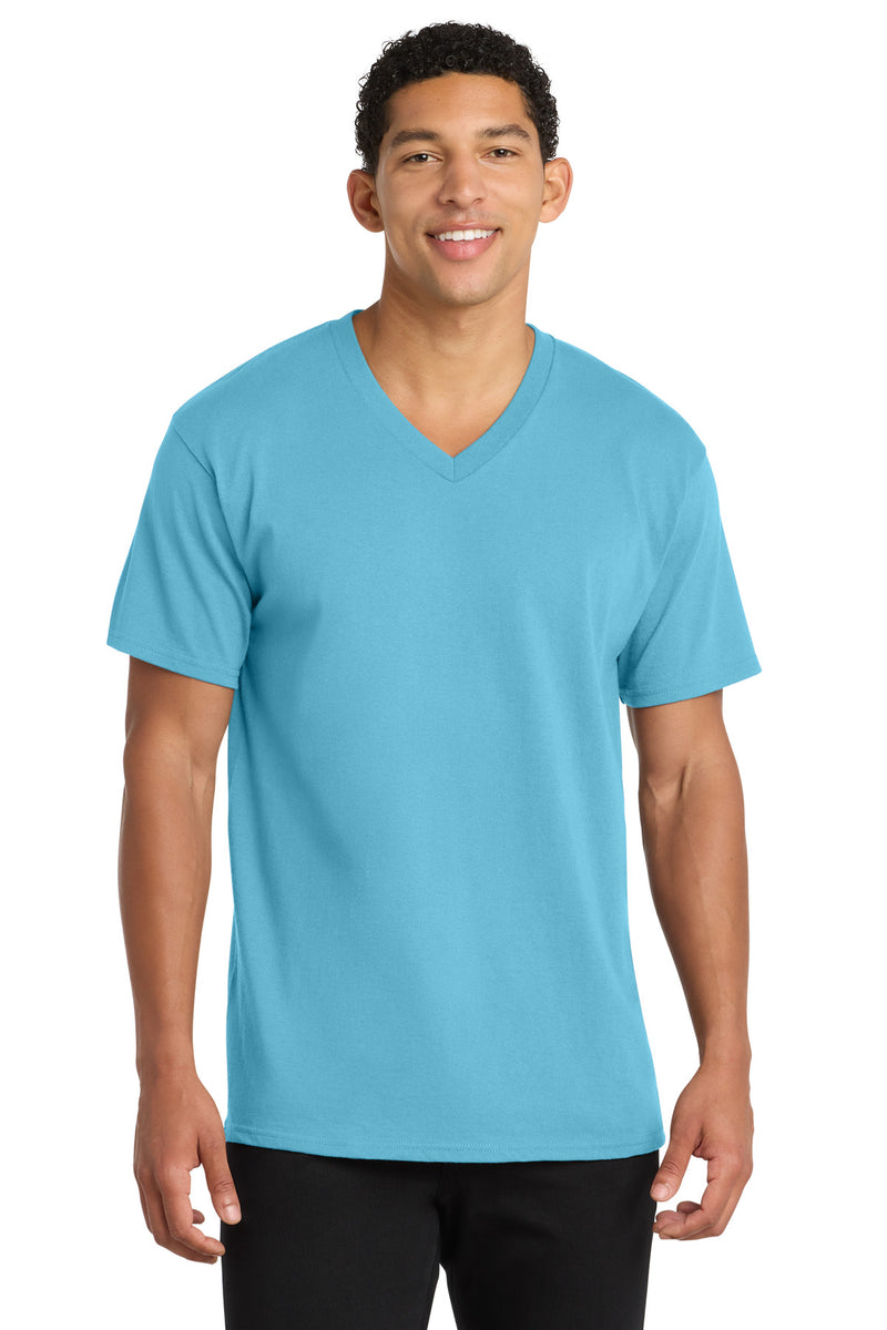 Port & Co Core Cotton V-Neck Tee - Aquatic Blue