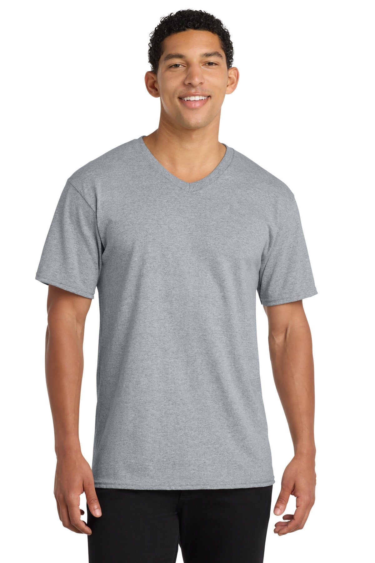 Port & Co Core Cotton V-Neck Tee - Athletic Heather