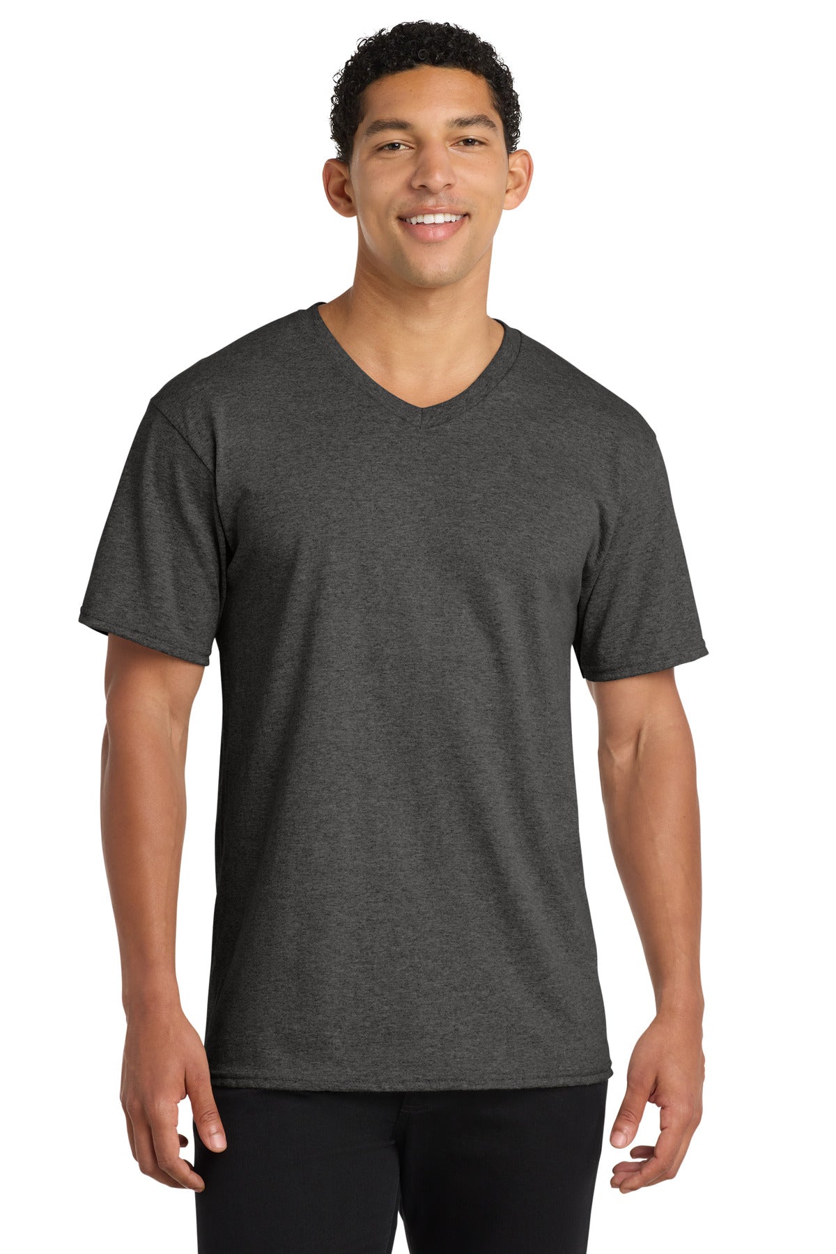 Port & Co Core Cotton V-Neck Tee - Dark Heather Grey