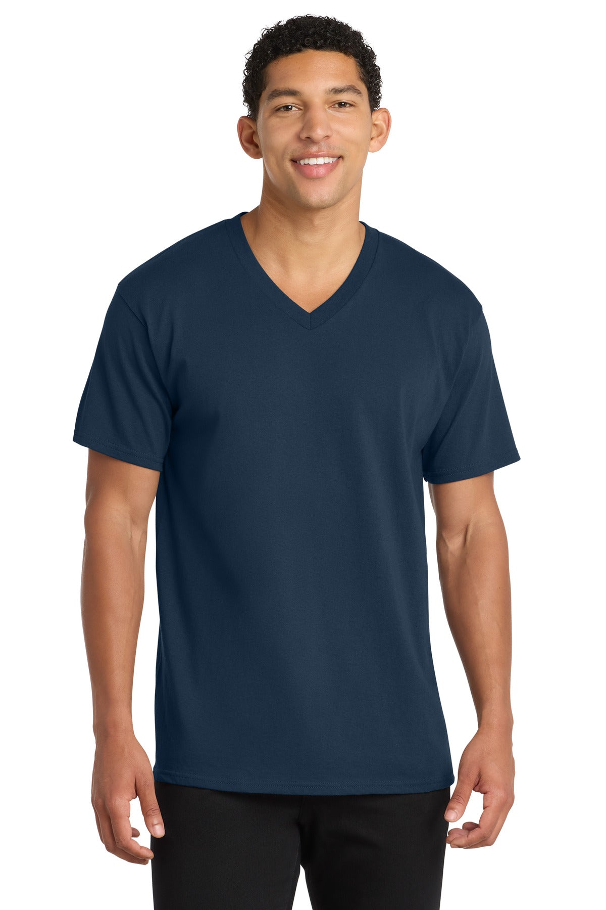 Port & Co Core Cotton V-Neck Tee - Navy