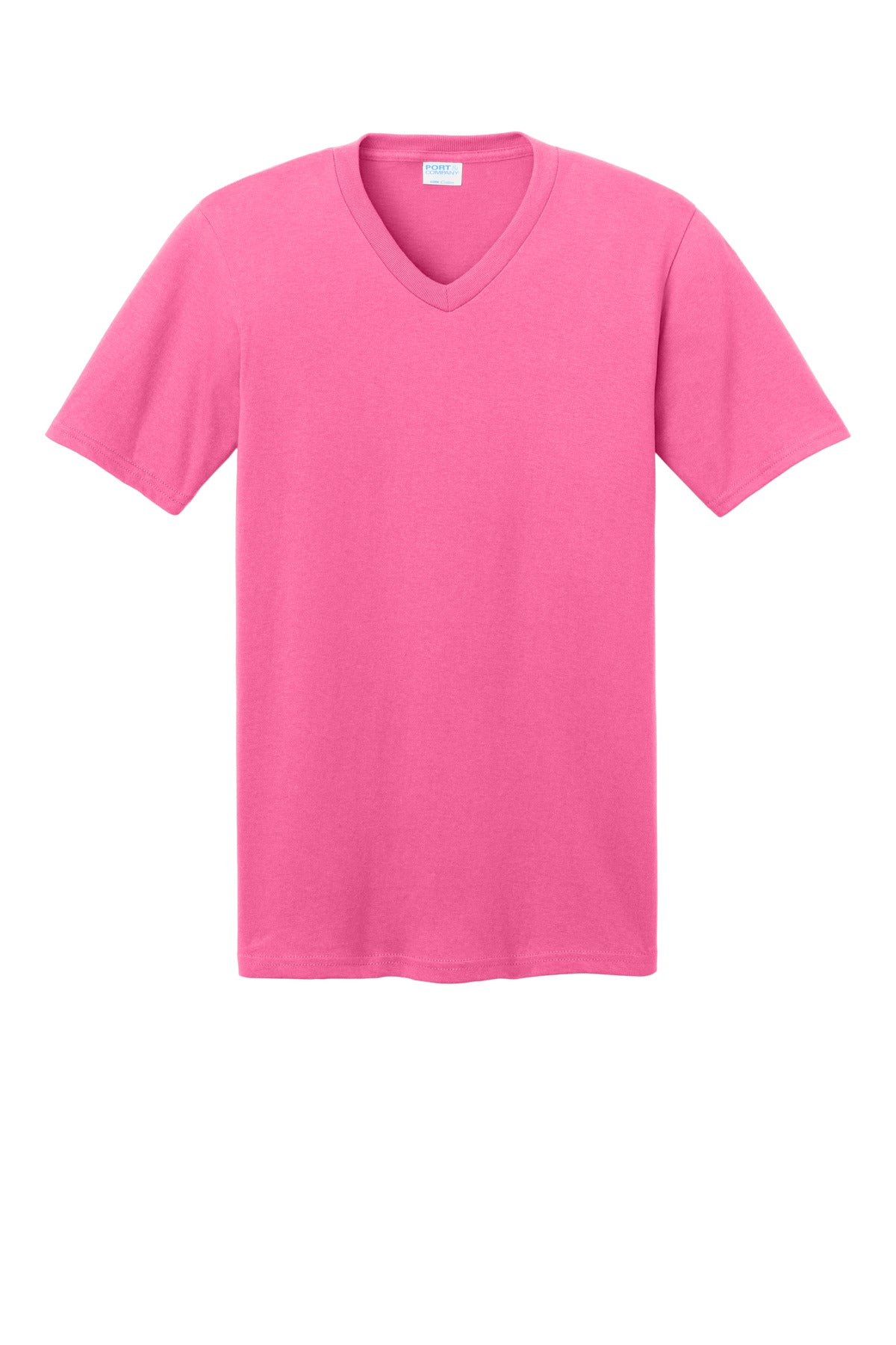Port & Co Core Cotton V-Neck Tee - Neon Pink