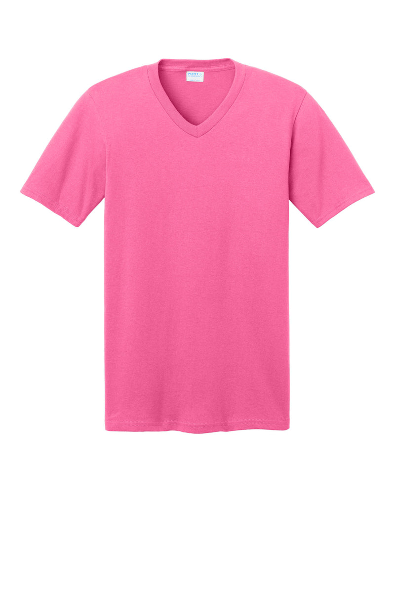 Port & Co Core Cotton V-Neck Tee - Neon Pink
