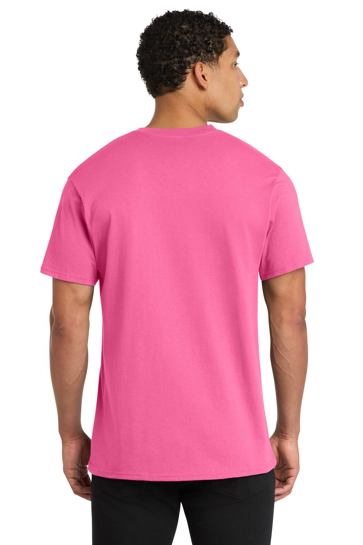 Port & Co Core Cotton V-Neck Tee - Neon Pink