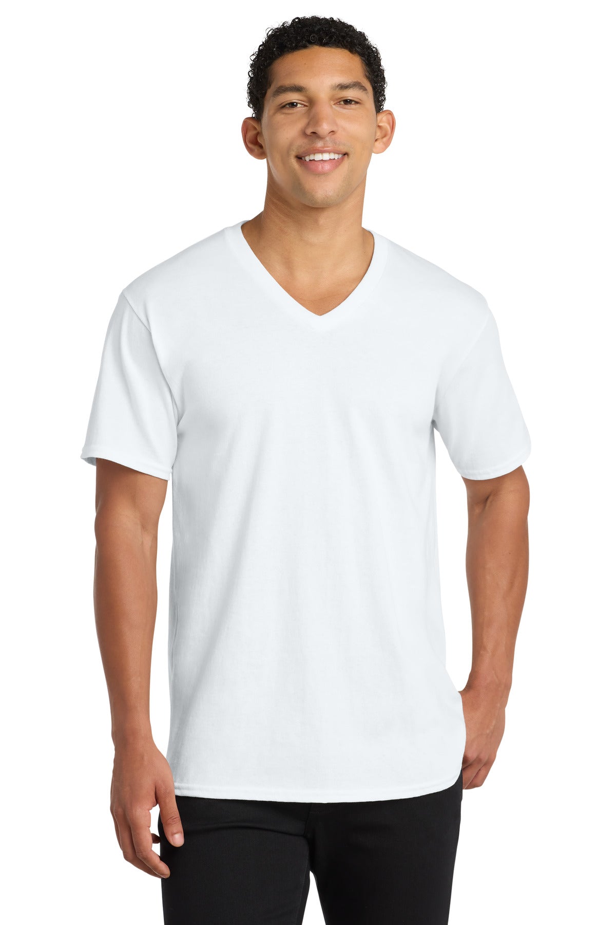 Port & Co Core Cotton V-Neck Tee - White