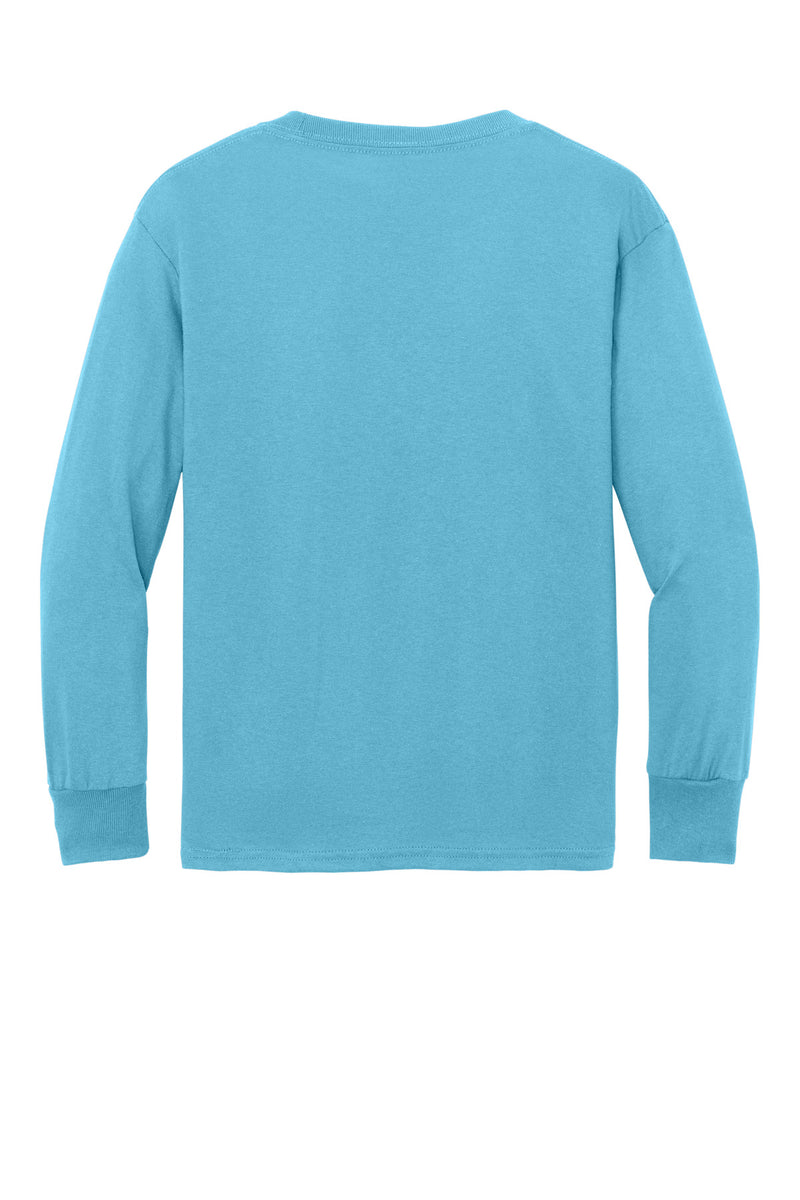 Port & Co Youth Long Sleeve Core Cotton Tee - Aquatic Blue