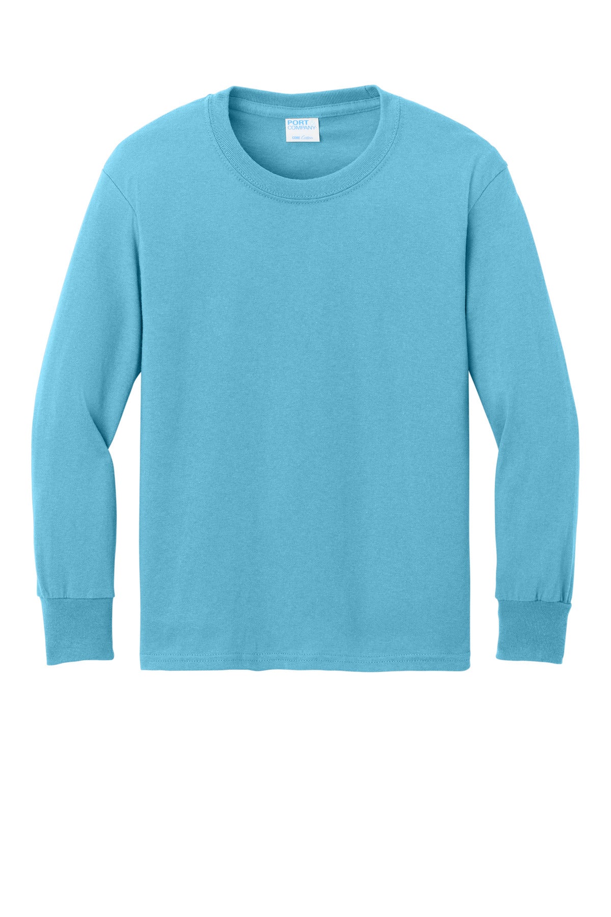 Port & Co Youth Long Sleeve Core Cotton Tee - Aquatic Blue