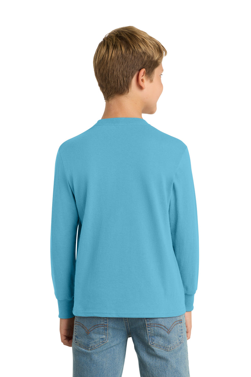 Port & Co Youth Long Sleeve Core Cotton Tee - Aquatic Blue