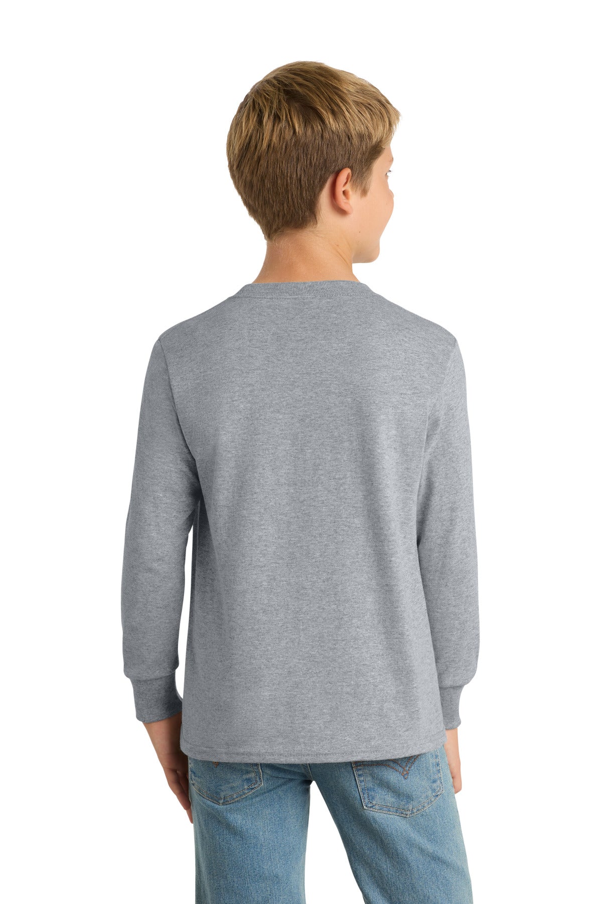 Port & Co Youth Long Sleeve Core Cotton Tee - Athletic Heather