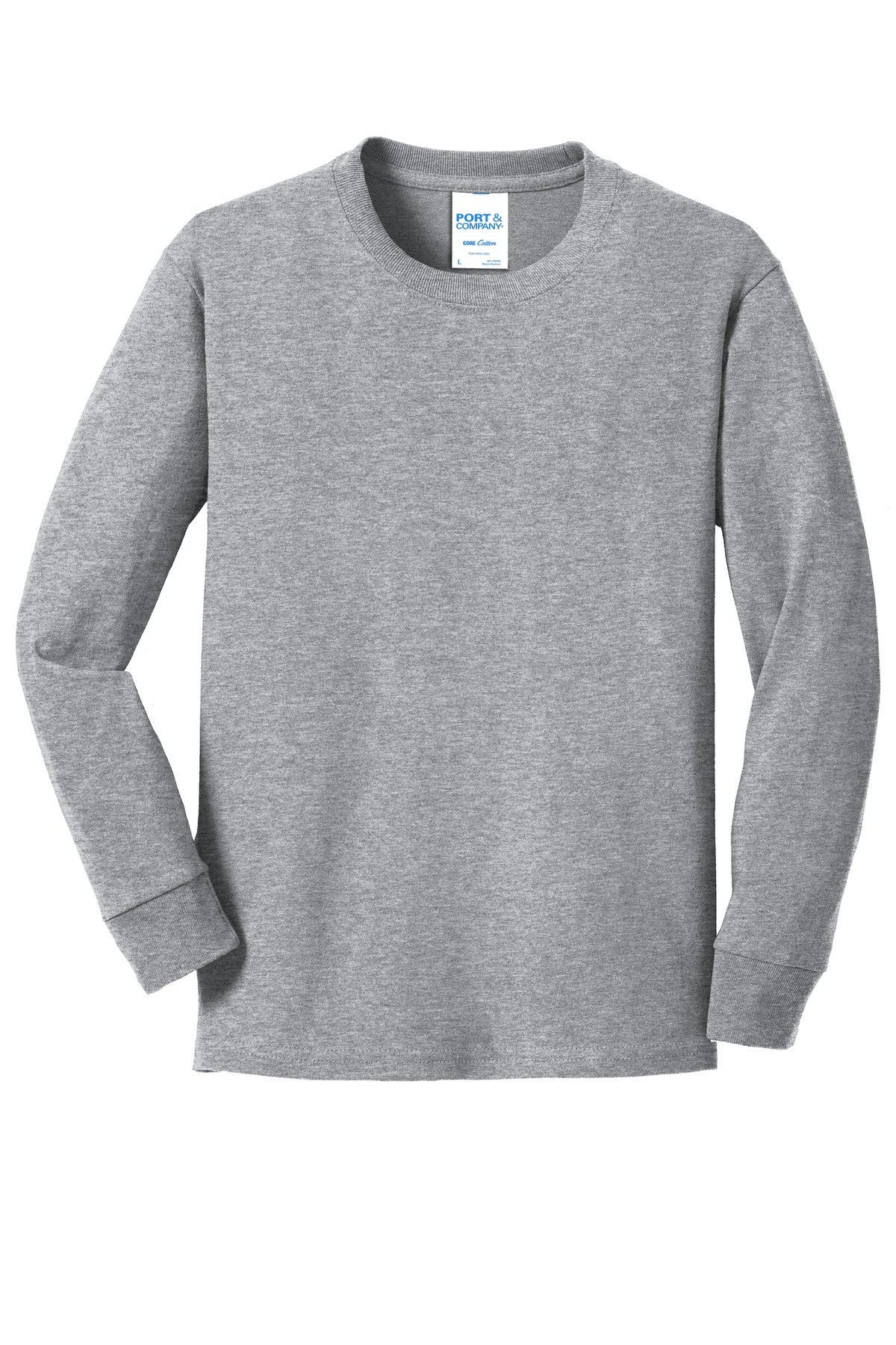 Port & Co Youth Long Sleeve Core Cotton Tee - Athletic Heather
