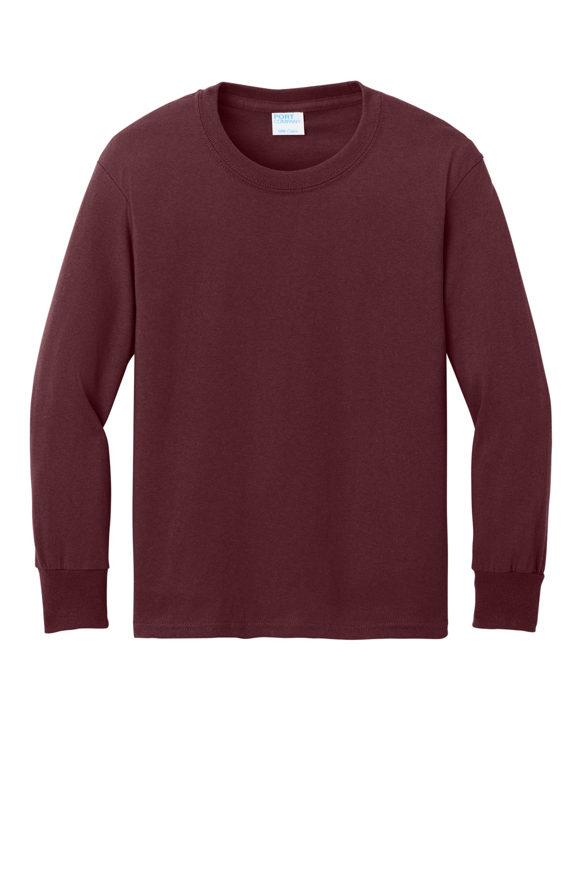 Port & Co Youth Long Sleeve Core Cotton Tee - Athletic Maroon
