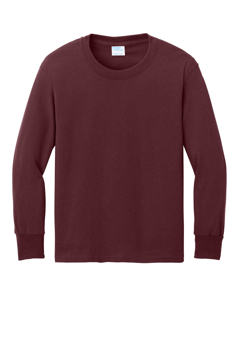 Port & Co Youth Long Sleeve Core Cotton Tee - Athletic Maroon
