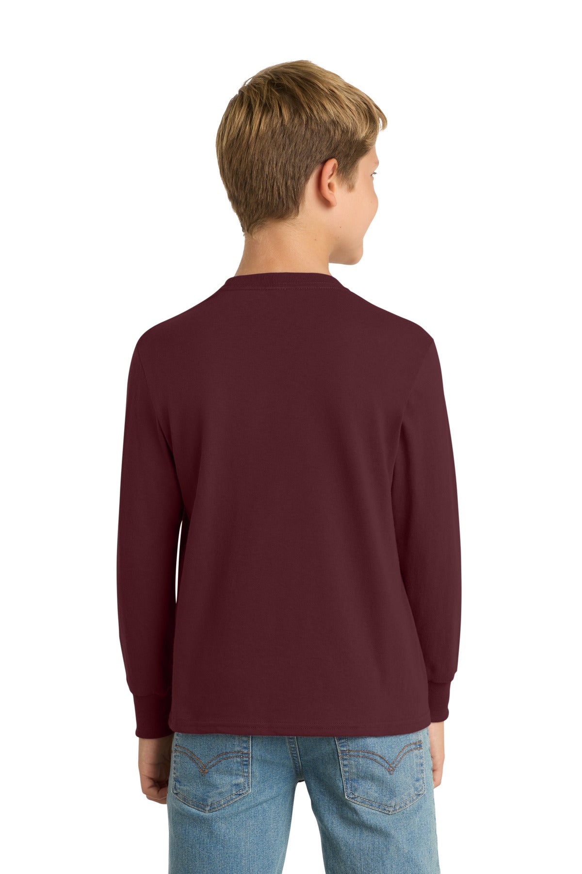 Port & Co Youth Long Sleeve Core Cotton Tee - Athletic Maroon