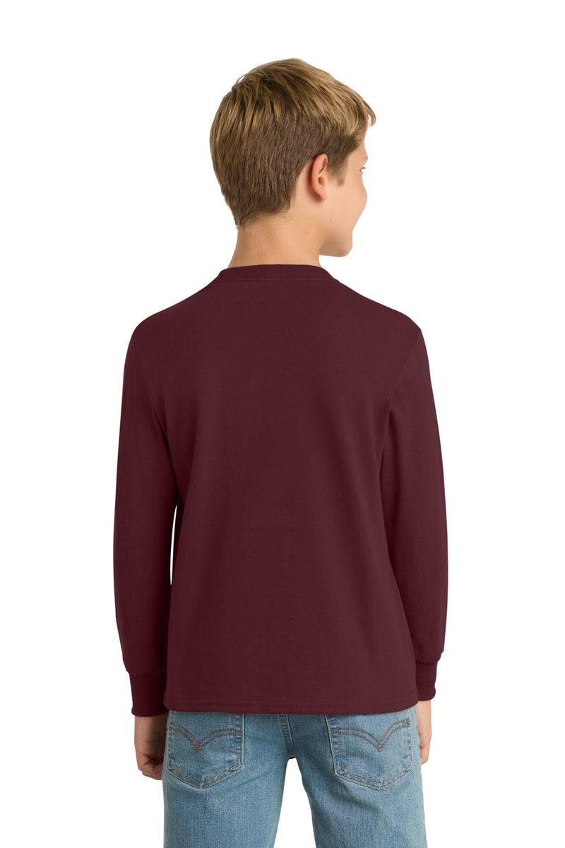Port & Co Youth Long Sleeve Core Cotton Tee - Athletic Maroon