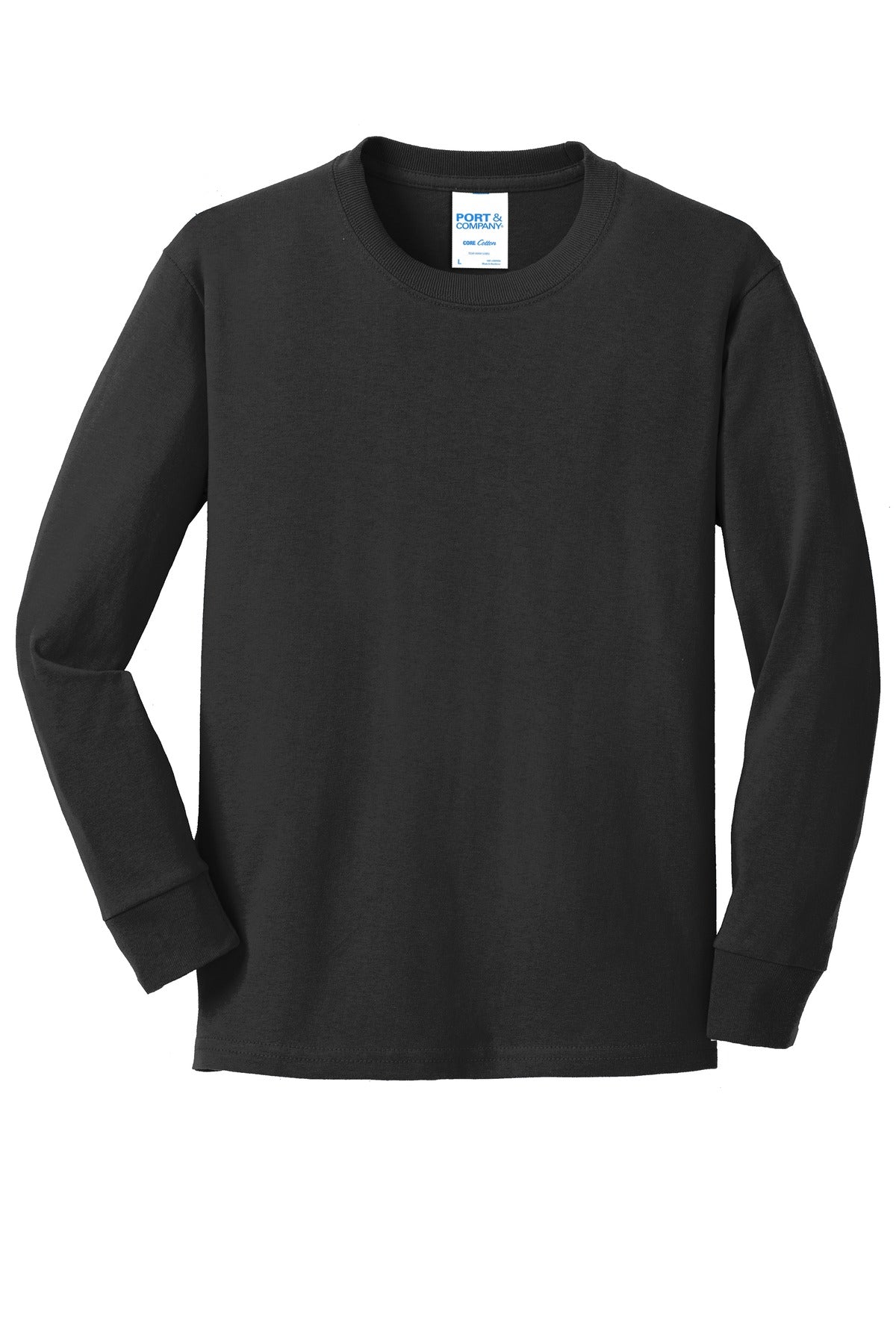 Port & Co Youth Long Sleeve Core Cotton Tee - Jet Black