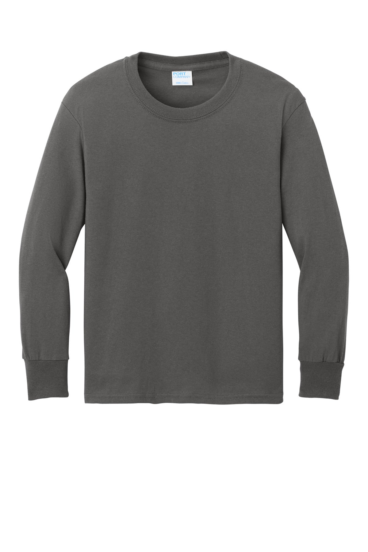 Port & Co Youth Long Sleeve Core Cotton Tee - Charcoal