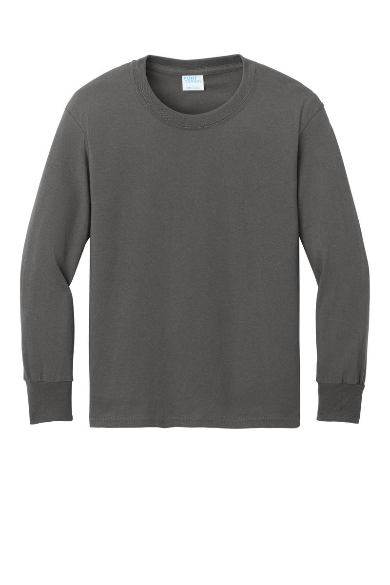 Port & Co Youth Long Sleeve Core Cotton Tee - Charcoal