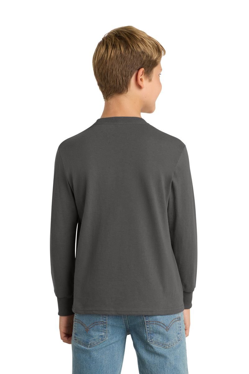 Port & Co Youth Long Sleeve Core Cotton Tee - Charcoal