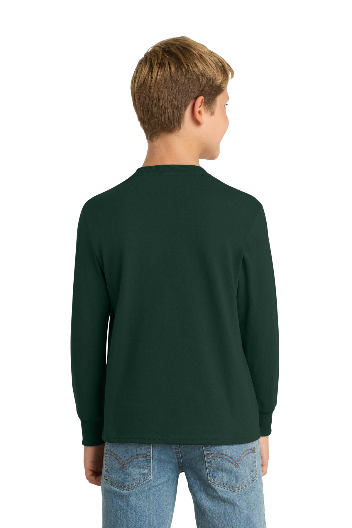 Port & Co Youth Long Sleeve Core Cotton Tee - Dark Green