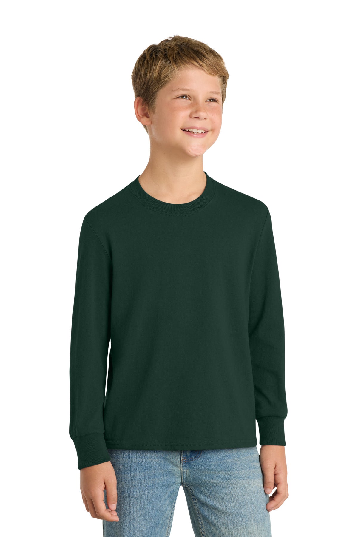 Port & Co Youth Long Sleeve Core Cotton Tee - Dark Green
