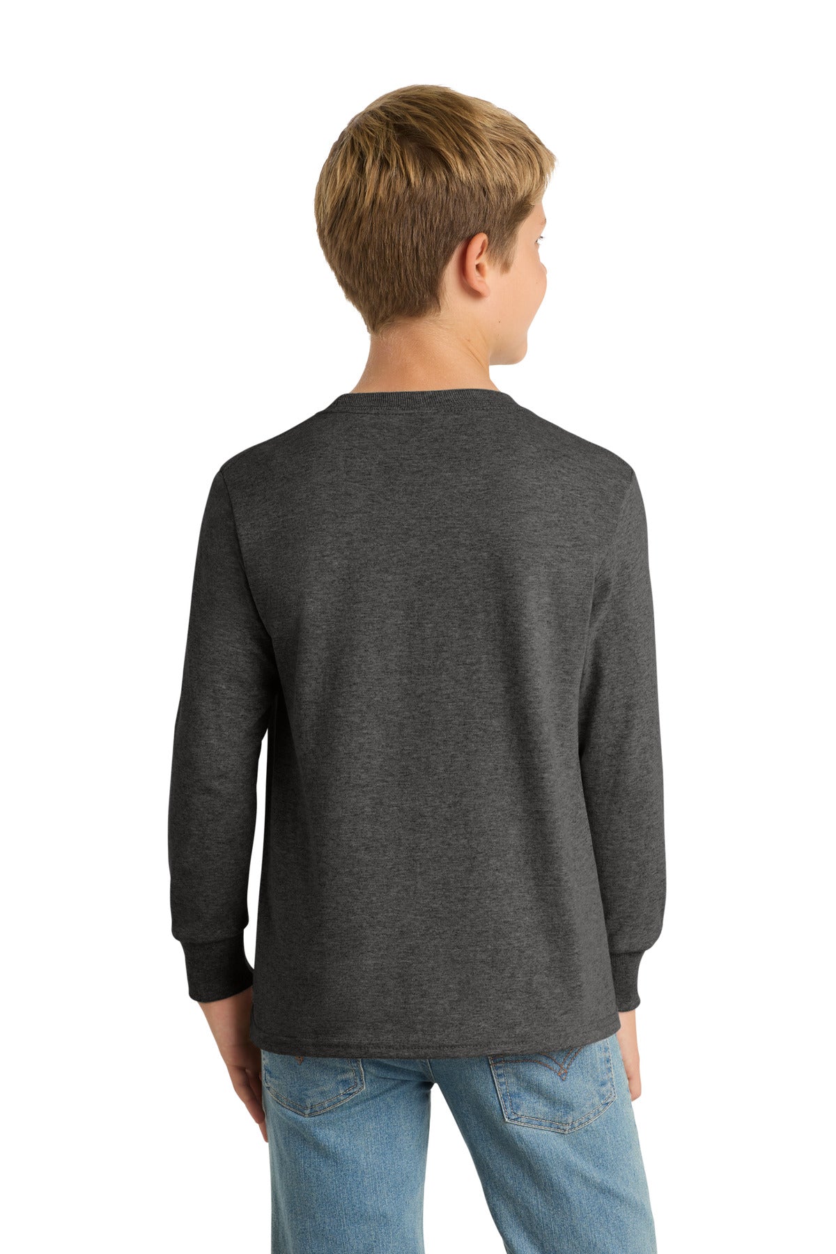 Port & Co Youth Long Sleeve Core Cotton Tee - Dark Heather Grey